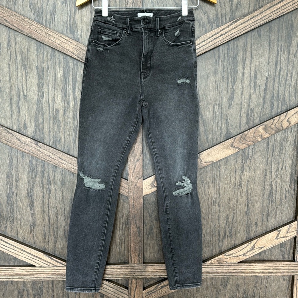 Good American Black Distressed High-Rise Skinny Jeans